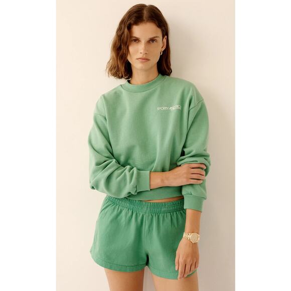 Sporty & Rich‎ Disco Logo Cropped Kelly Sweatshirt Small - Picture 8 of 13